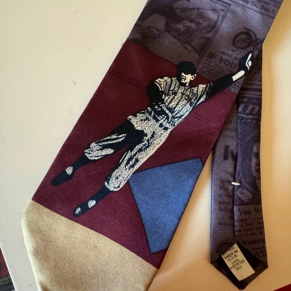 Vintage Resilio silk necktie with baseball player and old advertisements